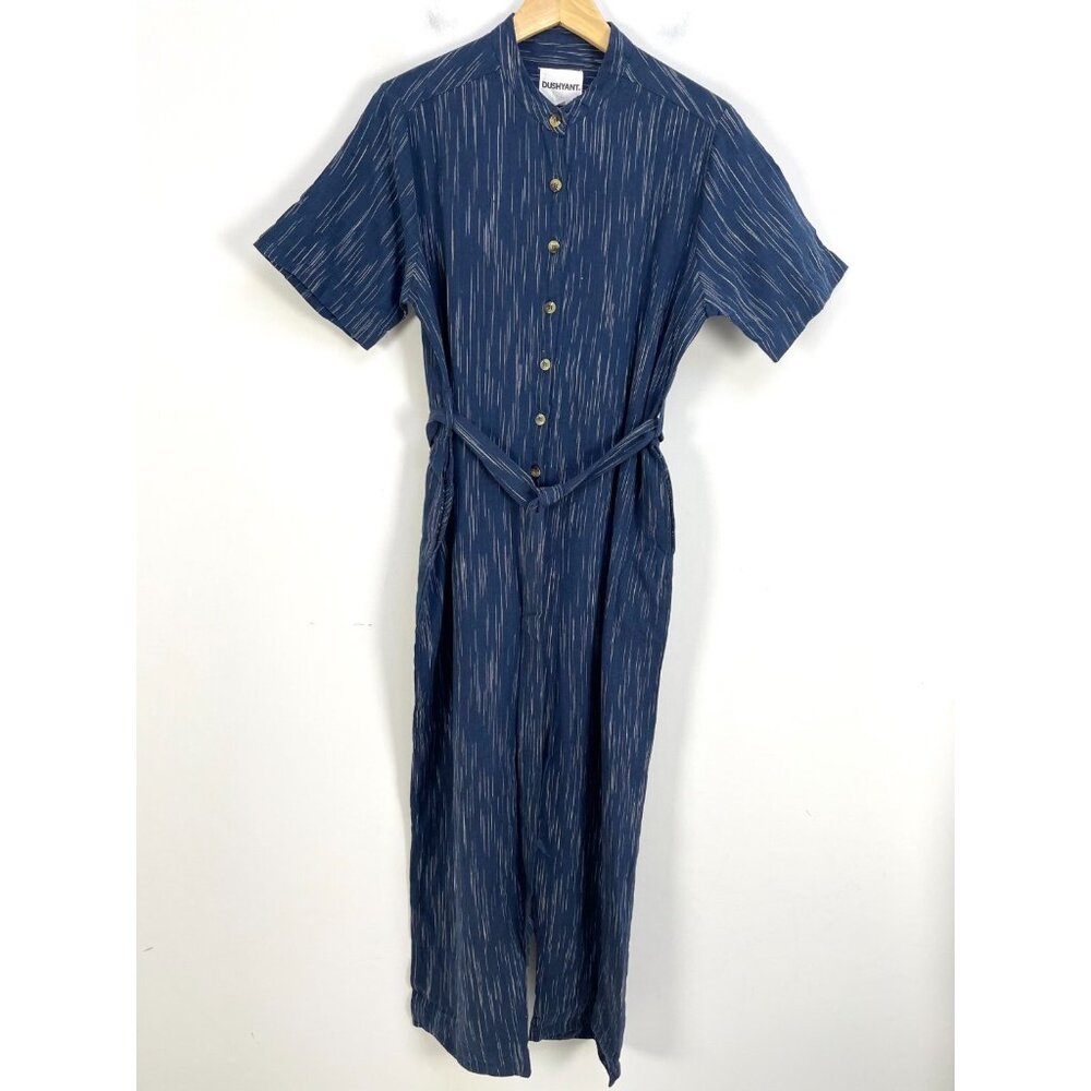 NEW DUSHYANT Womens Small Blue Jumpsuit Short Sleeve Belt Pockets One Piece‎